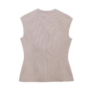 Women's vintage plaid vest top in light brown and beige check with slim fit cut
