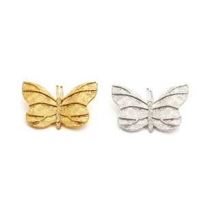 Hammered texture stainless steel butterfly brooches with crystal accents in gold and silver