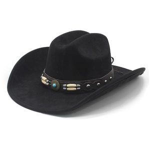 Western Cowboy Hat Suede Polyester Wide Brim Vintage Ethnic Style With Turquoise Leather Band Adjustable For Outdoor