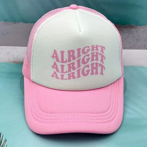 Rosa-weiße Trucker-Mütze mit Alright-Aufdruck und atmungsaktivem Mesh-Rücken für den Sommer