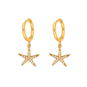 Boucles d'Oreilles Créoles Pendentif Étoile de Mer en Cuivre Zirconia Tige en Argent S925 Bijoux Mode Femme Or Argent