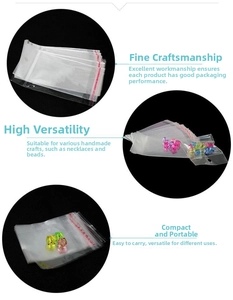 Clear self-sealing plastic bags with red zip closure showing colorful beads and jewelry