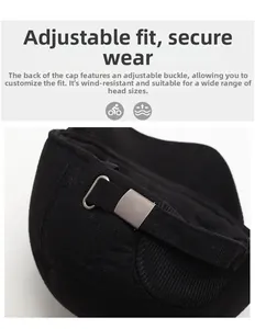 Macro detail of adjustable metal buckle on black winter baseball cap for secure fit
