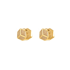 Boucles d'oreilles hexagonales en acier inoxydable plaqué or 18K avec zircons blancs