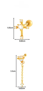 Detail view of gold titanium steel heart stud earrings with precise dimensions shown