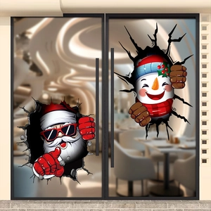 Adesivi natalizi 3D per finestre con Babbo Natale e pupazzo di neve effetto vetro rotto