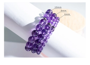 Detailed comparison of 6mm, 8mm, and 10mm Uruguay natural amethyst beaded bracelets