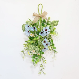 Artificial daisy floral wall hanging with linen bow for party and wedding decoration