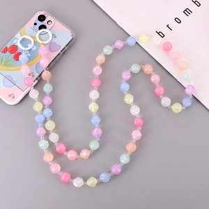 Cordino per cellulare a tracolla con perline macaron colorate e chiusure bianche