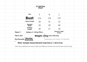 Detailed size chart for ribbed hooded sweatshirt and straight pants in dark grey