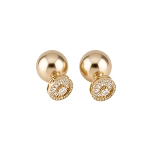 Elegant 14K gold plated vintage pearl stud earrings with crystal zircon inlay details