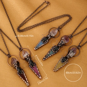 Conjunto de collares con colgante de cristal bohemio retro con diseño de luna de bronce