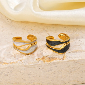 Bagues ajustables en acier inoxydable plaqué or 18K avec émail au style rétro français