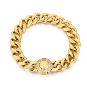 Men's gold Cuban link bracelet with sparkling CZ encrusted magnetic clasp