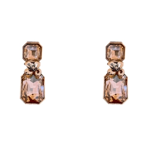 Elegant champagne gemstone drop earrings with pearl and diamond accents on white background