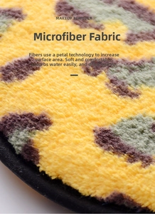 Macro shot of microfiber makeup remover pad fabric with yellow leopard print texture
