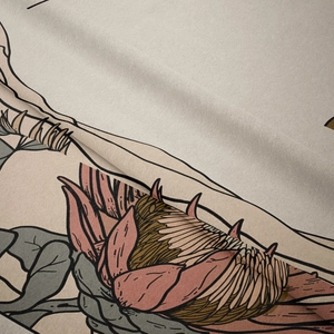 Bohemian tapestry featuring protea flower print on high-density beige fleece fabric