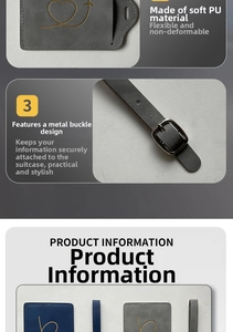 Detail showing flexible PU leather texture and durable metal buckle of the travel luggage tag