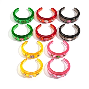 Retro resin geometric open bracelets with sparkling crystals in five vibrant colors