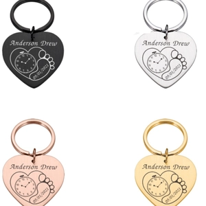 Porte-clés cœur personnalisés en acier inoxydable, ensemble or, argent et noir