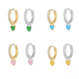 Heart Hoop Earrings Copper Enamel Colorful Dangle Huggie Zirconia Fashion Jewelry For Women Elegant Sweet