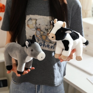 Standing stuffed plush donkey and cow animals with realistic soft texture for kids