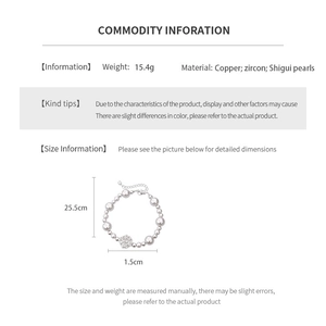 Detailed chart of pearl flower bracelet made of copper and zircon with 15.4g weight