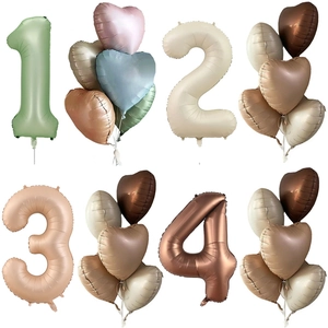 Large Number Balloon And Heart Balloons For Birthday Party Decoration Retro Caramel Cream Chocolate Foil Party Decor