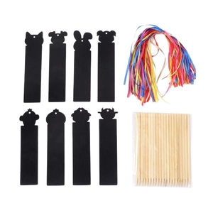 DIY Scratch Art Bookmark Set with 8 Animal Silhouettes, Ribbons, and Bamboo Stylus Tools