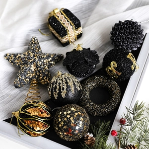 Christmas Ornaments Black And Gold Glitter Foam Hanging Baubles Star Tree Topper For Holiday Home Party Decoration