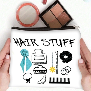 Pochette en toile blanche avec imprimé HAIR STUFF et motifs d'outils de coiffure