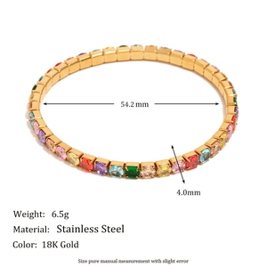 Detail showing 54.2mm diameter and 4mm width of the 18K gold plated zircon bracelet