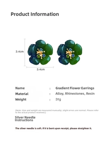 Détails des boucles d'oreilles fleur en strass avec dimensions et caractéristiques