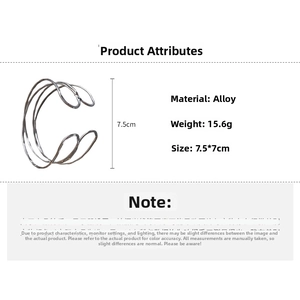 Irregular silver line metal bangle featuring adjustable open design and 7.5cm height
