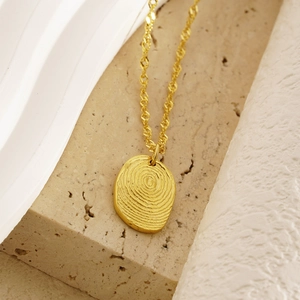 Creative fingerprint pendant necklace in gold stainless steel for women on stone base