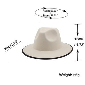 Chapeau Fedora classique crème avec bordure noire, en feutre de laine, tailles 56cm et 58cm