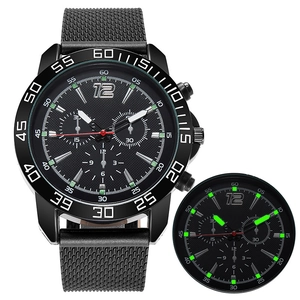 Men's Quartz Watch Luminous Business Casual Large Dial Mesh Strap Stainless Steel Alloy Case Chronograph Style
