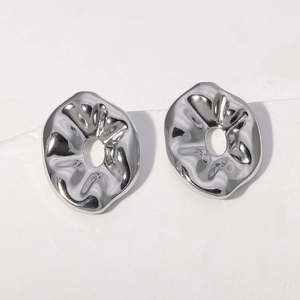 Irregular silver stainless steel stud earrings with modern textured crinkle design