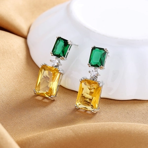 Rectangular Gemstone Dangle Earrings Copper Synthetic Zirconia Contrast Color Geometric Jewelry For Women Party Fashion