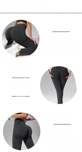 Detail of high waist seamless yoga pants with scrunch butt lifting and ribbed texture