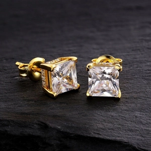 Hip-Hop-Ohrstecker mit quadratischem Zirkonia in Gold für Herren im Street-Style