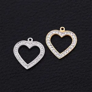 Hollow Heart Pendant Stainless Steel With Rhinestone For DIY Jewelry Necklace Making Accessories 18K Gold Plated