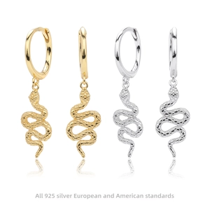 925 Sterling Silver Snake Dangle Hoop Earrings For Women Personalized Trendy Animal Shaped Drop Earrings Jewelry Gift