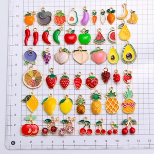 Assorted colorful enamel fruit and vegetable charms for DIY jewelry making and crafts