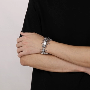 Silver stainless steel centipede bracelet for men with realistic multi-joint design