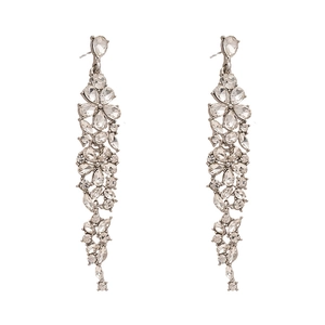 Elegant floral drop earrings with sparkling rhinestones and silver tassels for women
