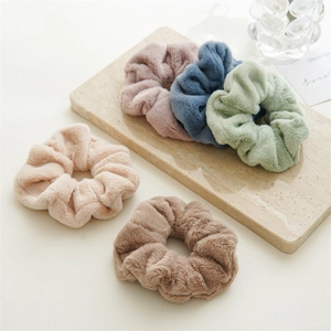 Soft faux rabbit fur scrunchies in Morandi colors for elegant autumn winter hairstyles