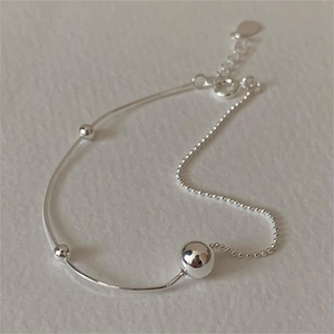 S925 sterling silver minimalist snake and bead chain bracelet with a large polished bead