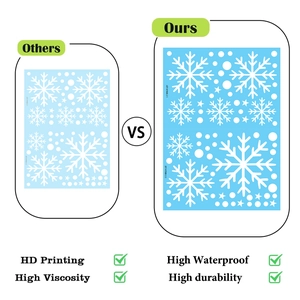 Detail of high-definition white snowflake window stickers showing high waterproof durability