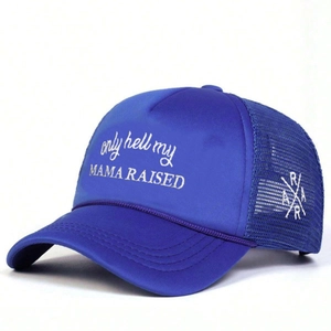Casquette trucker bleue avec broderie Only Hell My Mama Raised et filet respirant